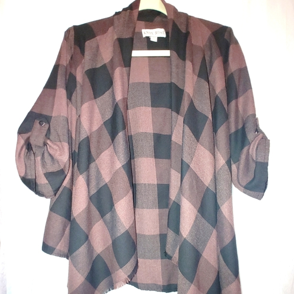 Knox Rose Light Boho Cardigan Brown & Black Buffalo Plaid Size XS